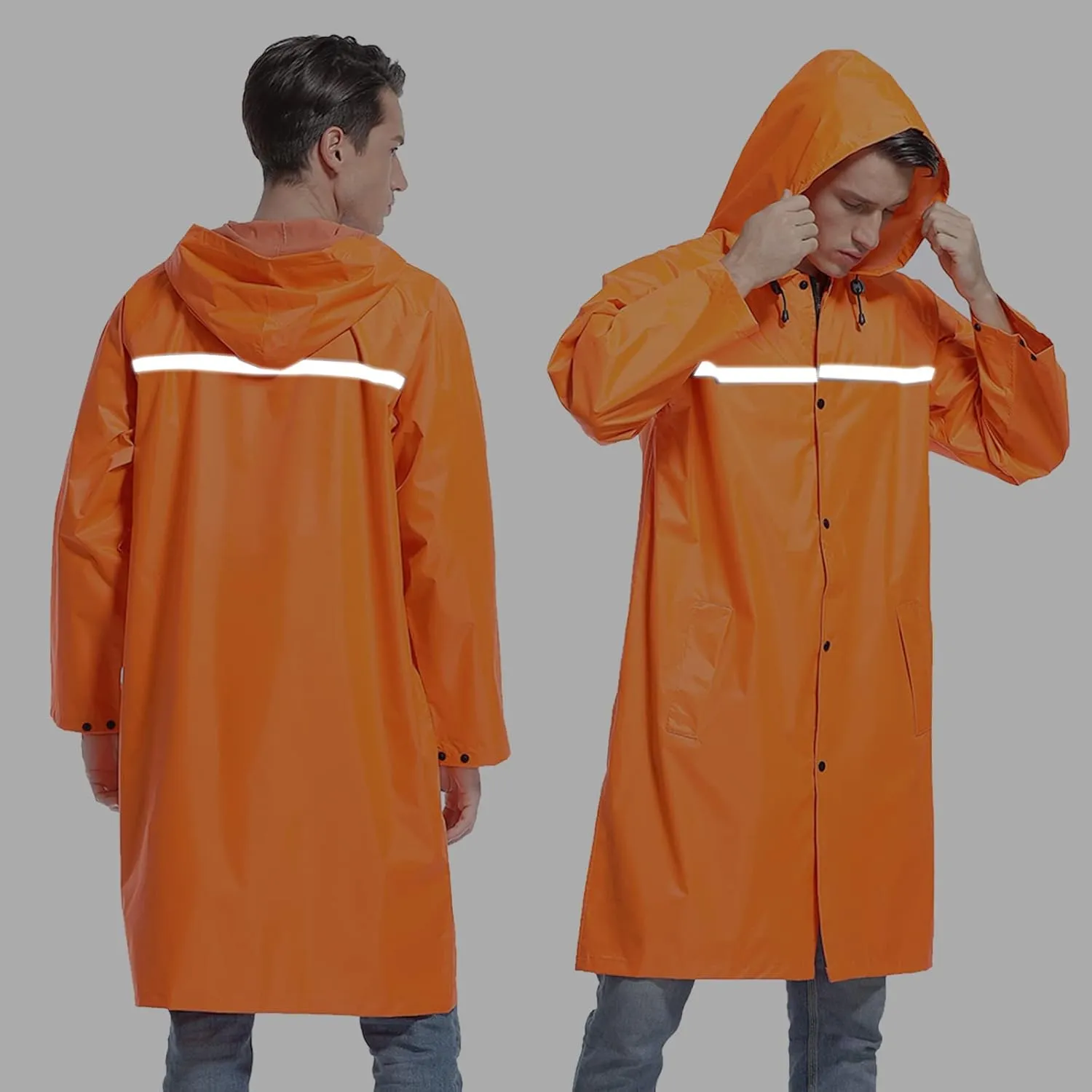 Mens Long Hooded Safety Rain Jacket Waterproof Emergency Raincoat Poncho