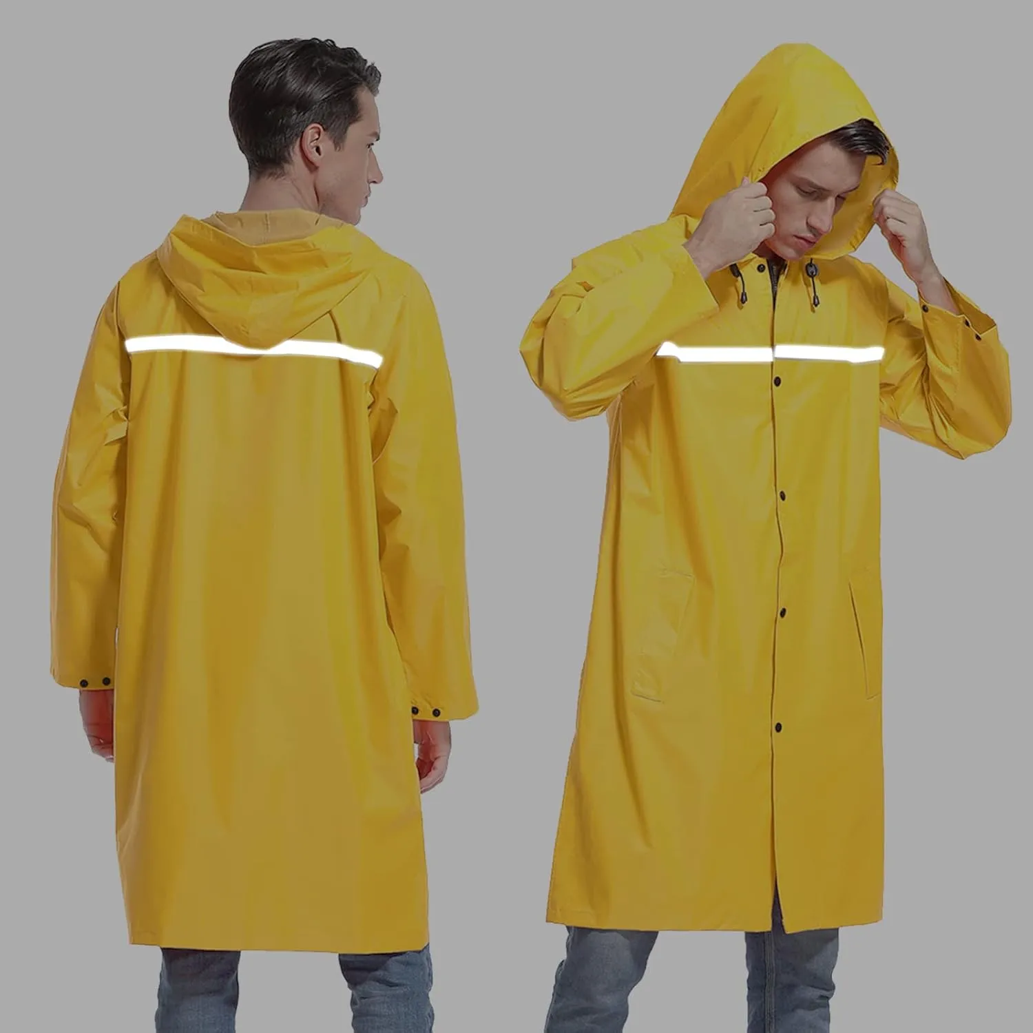 Mens Long Hooded Safety Rain Jacket Waterproof Emergency Raincoat Poncho