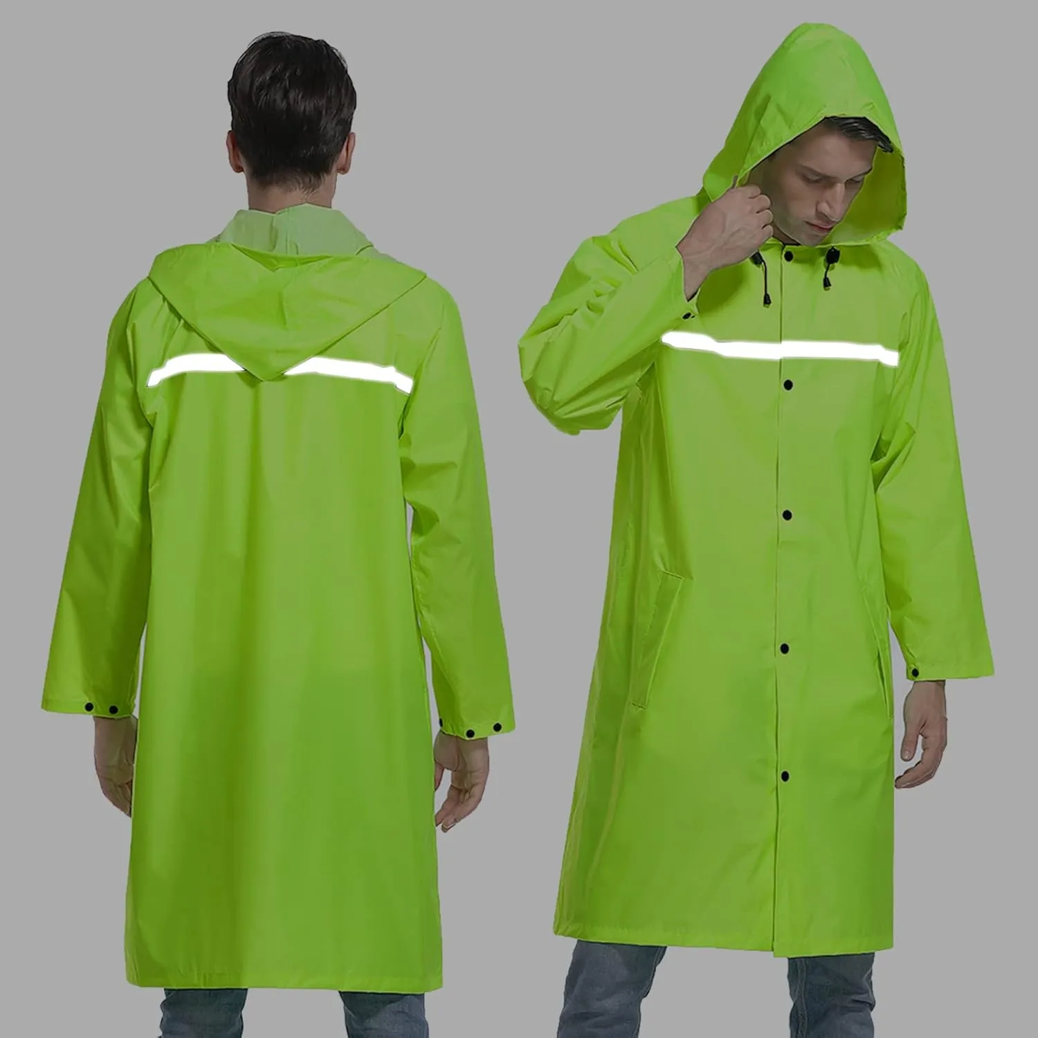 Mens Long Hooded Safety Rain Jacket Waterproof Emergency Raincoat Poncho