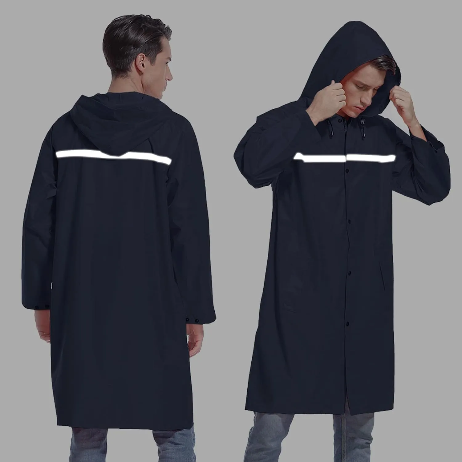 Mens Long Hooded Safety Rain Jacket Waterproof Emergency Raincoat Poncho