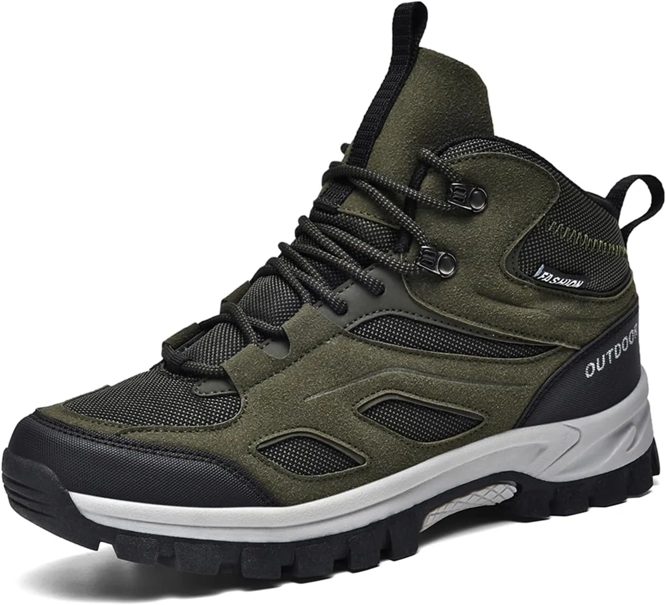 Men's Outdoor Lace-Up Hiking Shoes Fashion Round Toe Breathable Mesh Anti Slip Platform High top Trekking Trail Shoes