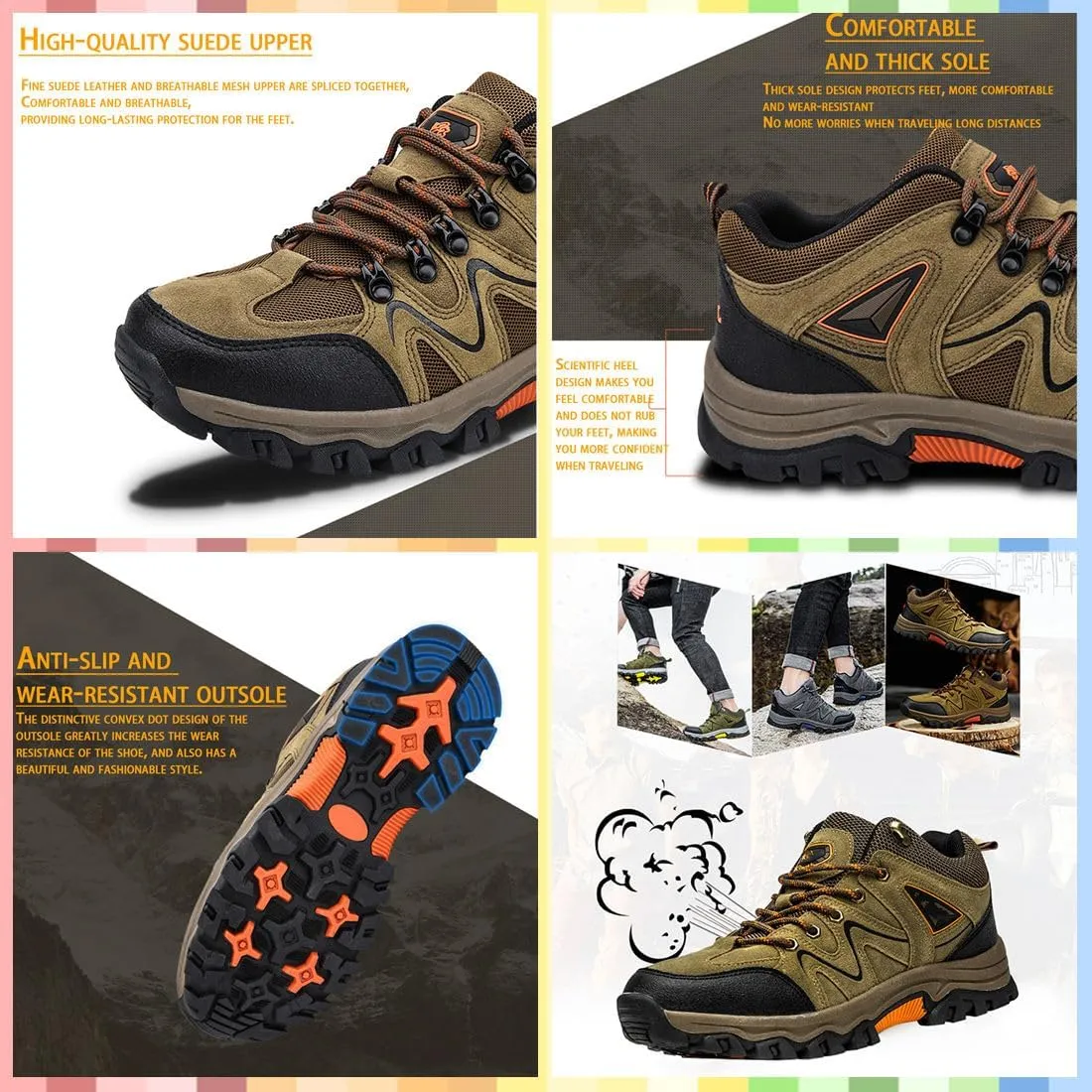 Men's Outdoor Lightweight Breathable Orthopedic Hiking Shoes,Comfortable Trekking Work Shoes for All Season,Waterproof Non-Slip Rubber Outsole