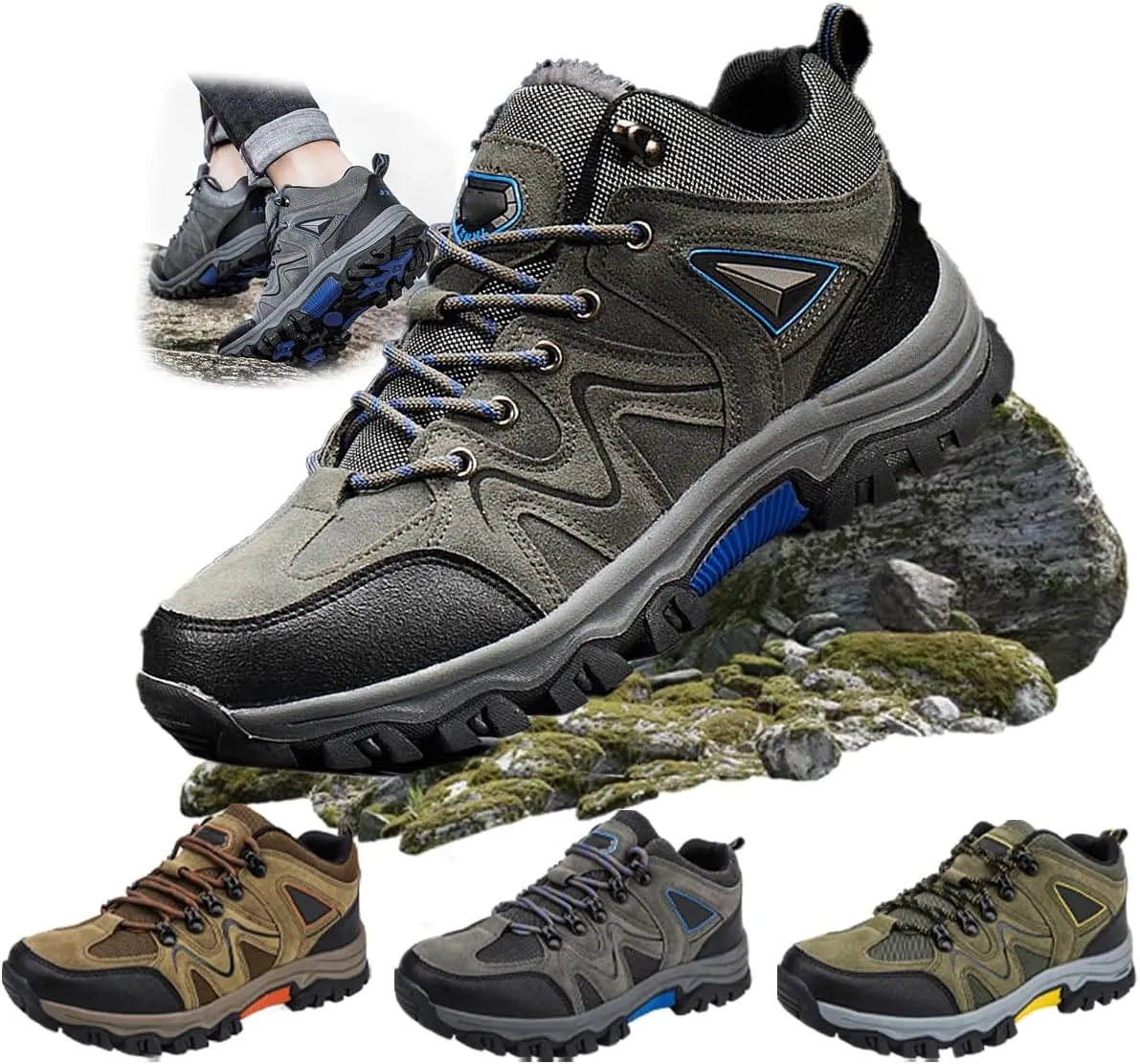 Men's Outdoor Lightweight Breathable Orthopedic Hiking Shoes,Comfortable Trekking Work Shoes for All Season,Waterproof Non-Slip Rubber Outsole