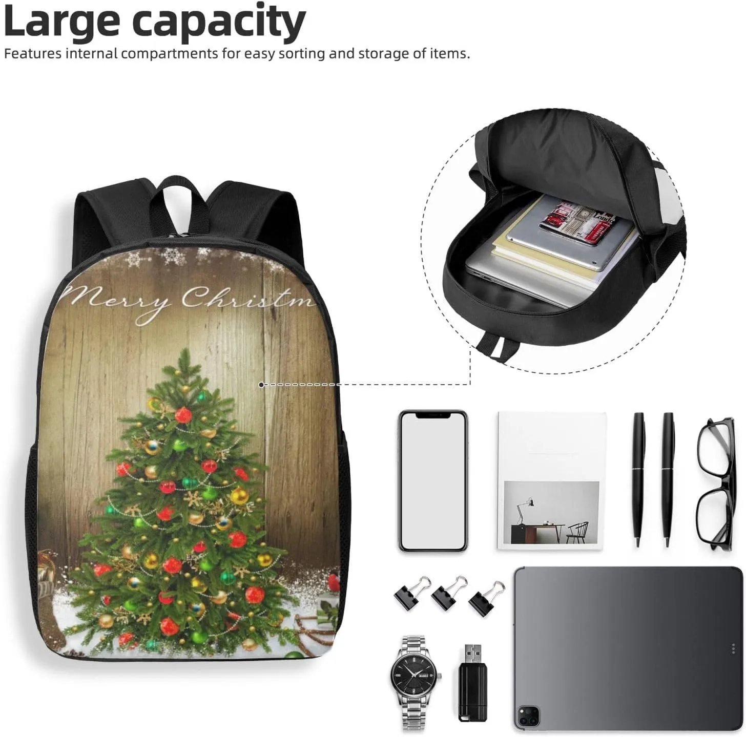Merry Christmas Xmas Backpack, 17 Inch Travel Business Laptop Backpack For Women Men