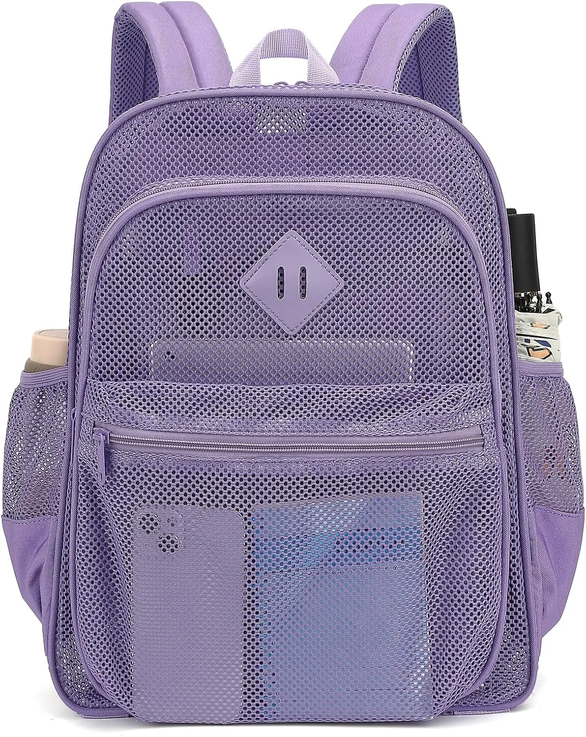 Mesh Bacpack Heavy Duty for School, Lightweight See Through College Backpack for Work Beach Sports (Lavender Purple)