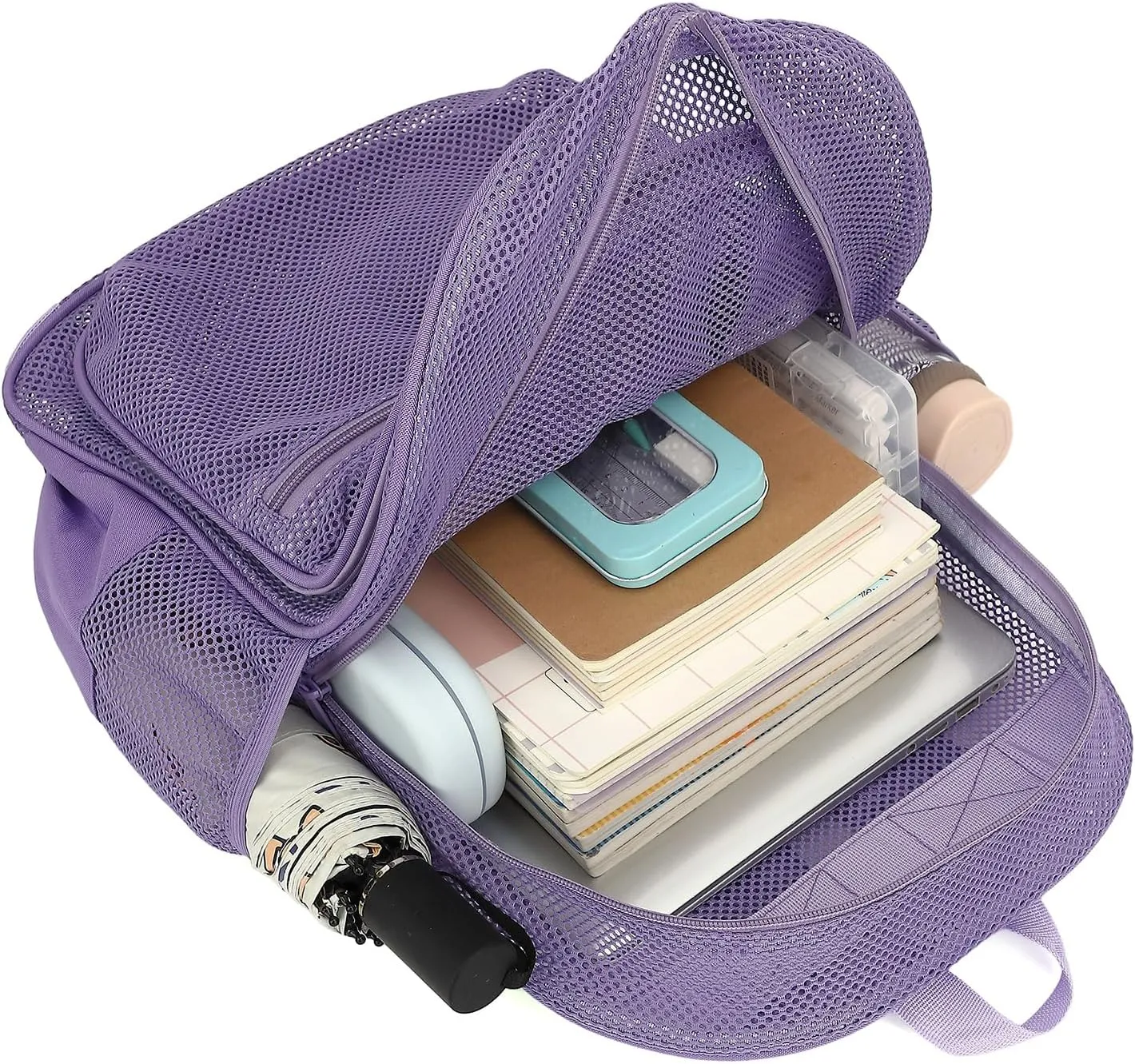 Mesh Bacpack Heavy Duty for School, Lightweight See Through College Backpack for Work Beach Sports (Lavender Purple)