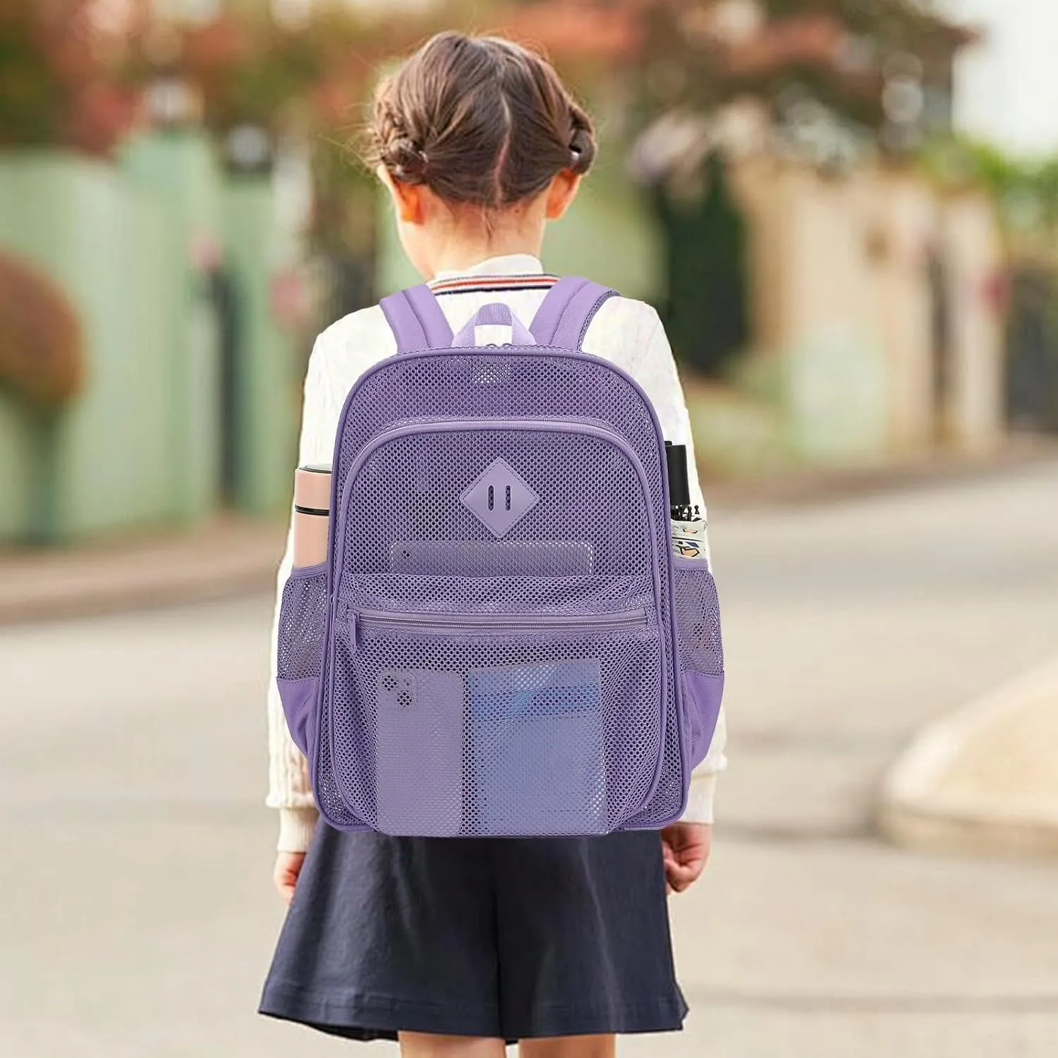 Mesh Bacpack Heavy Duty for School, Lightweight See Through College Backpack for Work Beach Sports (Lavender Purple)