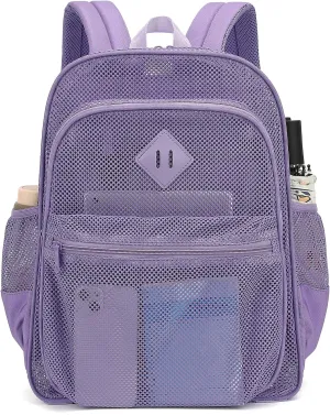 Mesh Bacpack Heavy Duty for School, Lightweight See Through College Backpack for Work Beach Sports (Lavender Purple)