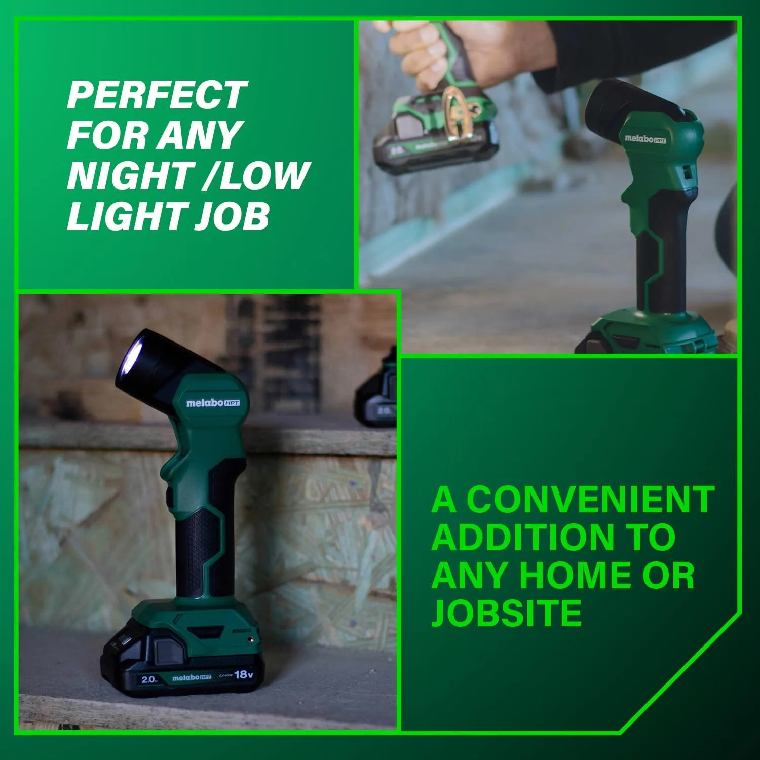 Metabo HPT 18V MultiVolt™ Cordless LED Flash Light, 250 Lumens High Output, 120 Lumens Low Output, 6 Angle Settings, Long Lasting Light, Compact & Lightweight, Power Light, Tool Body Only, UB18DEQ4