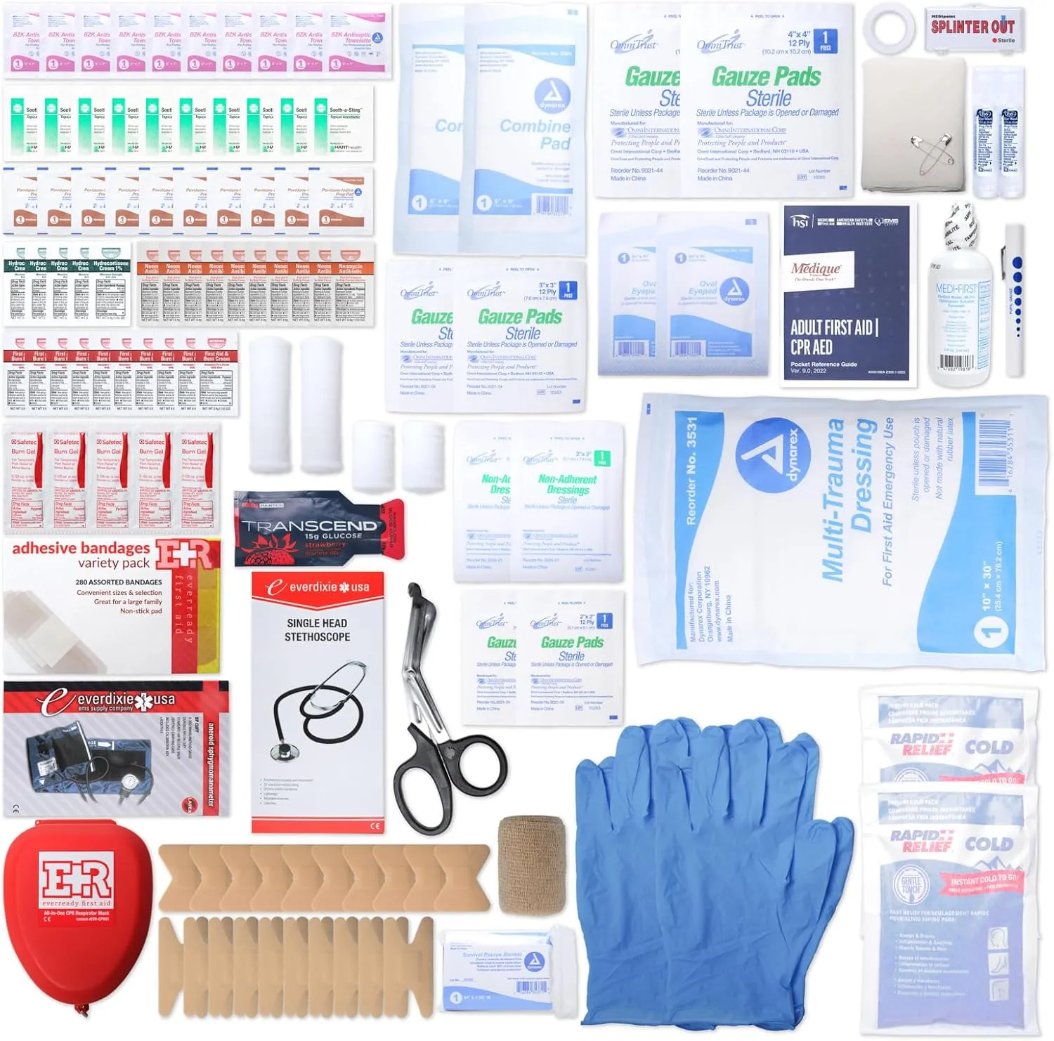 MFASCO First Aid Kit - Fully Stocked Portable Reflective Bag -First Responder Emergency Response Kit -for Natural Disaster Preparedness - Customizable Storage -Includes 415 Pcs First Aid Supplies- Red