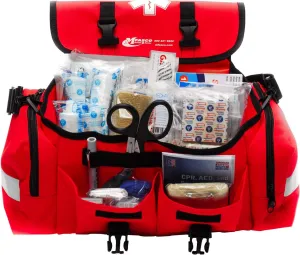 MFASCO First Aid Kit - Fully Stocked Portable Reflective Bag -First Responder Emergency Response Kit -for Natural Disaster Preparedness - Customizable Storage -Includes 415 Pcs First Aid Supplies- Red