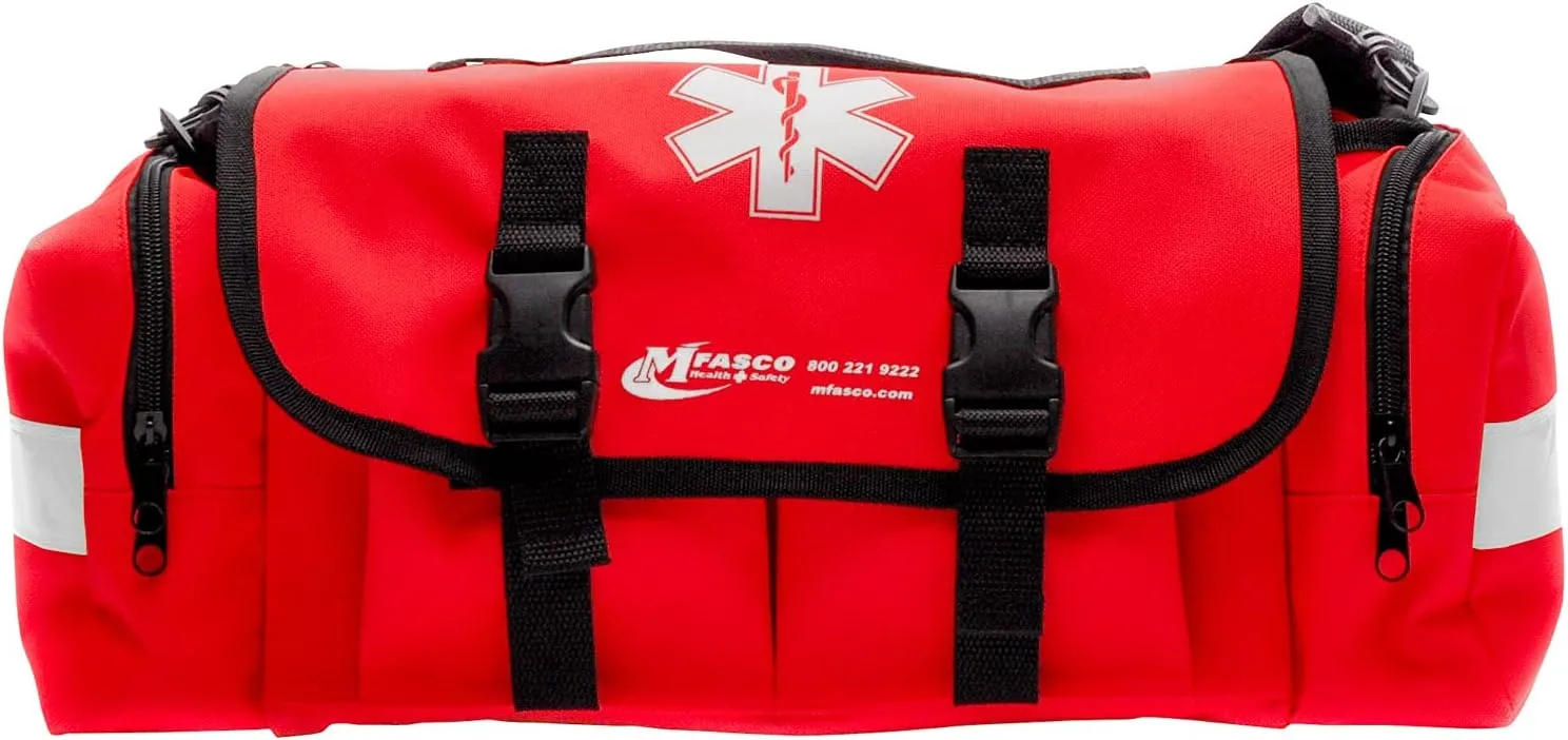 MFASCO First Aid Kit - Fully Stocked Portable Reflective Bag -First Responder Emergency Response Kit -for Natural Disaster Preparedness - Customizable Storage -Includes 415 Pcs First Aid Supplies- Red