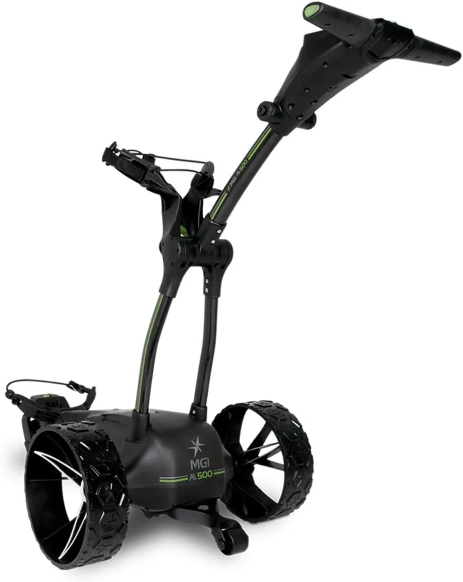 MGI Ai 500 GPS Electric Golf Cart Caddy Bundle - All Terrain, Non Remote Electric Caddy with 36 Hole Battery, 4" Full-Color Touchscreen Display, 40K Courses with PlayBetter Extra Large Caddy Towel