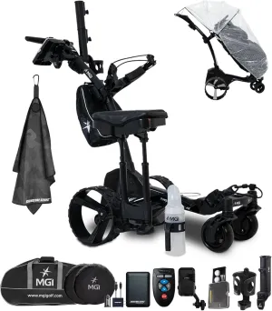 MGI Zip Navigator All-Terrain Electric Golf Push Cart Ultimate Accessory Bundle | Remote Controlled Motorized Caddie, Adjustable Speed, Plays 36-Holes | with Signature Series Golf Towel