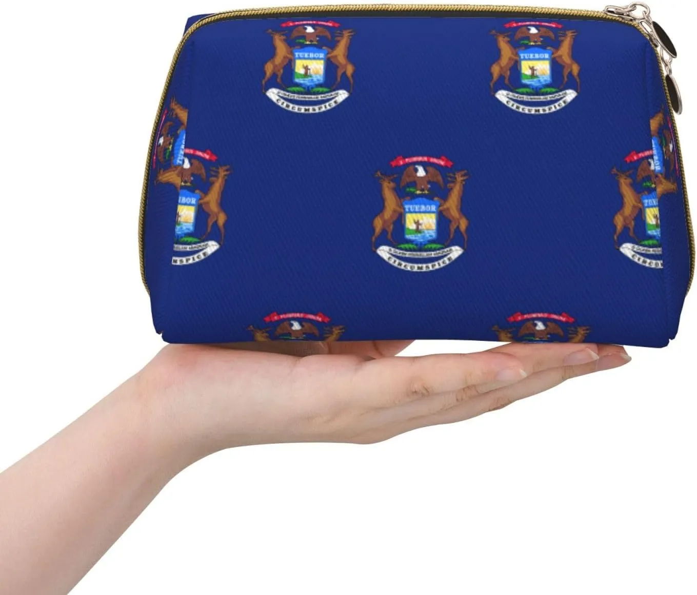 Michigan State Flag Toiletry Travel Bag, Portable Cosmetic Organizer For Women, On-The-Go
