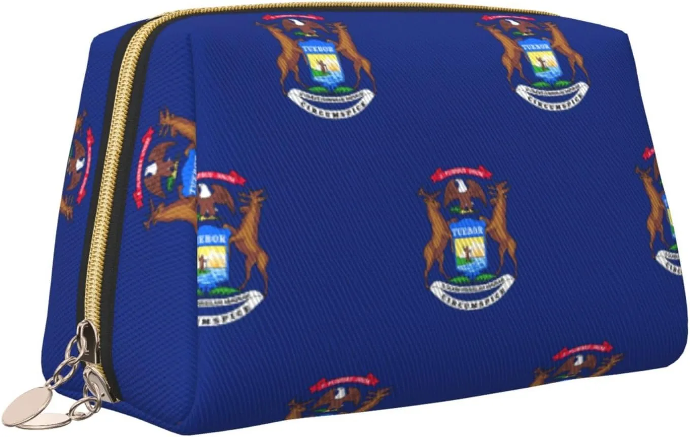 Michigan State Flag Toiletry Travel Bag, Portable Cosmetic Organizer For Women, On-The-Go