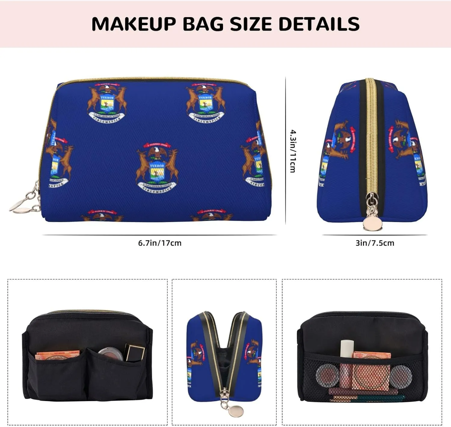 Michigan State Flag Toiletry Travel Bag, Portable Cosmetic Organizer For Women, On-The-Go