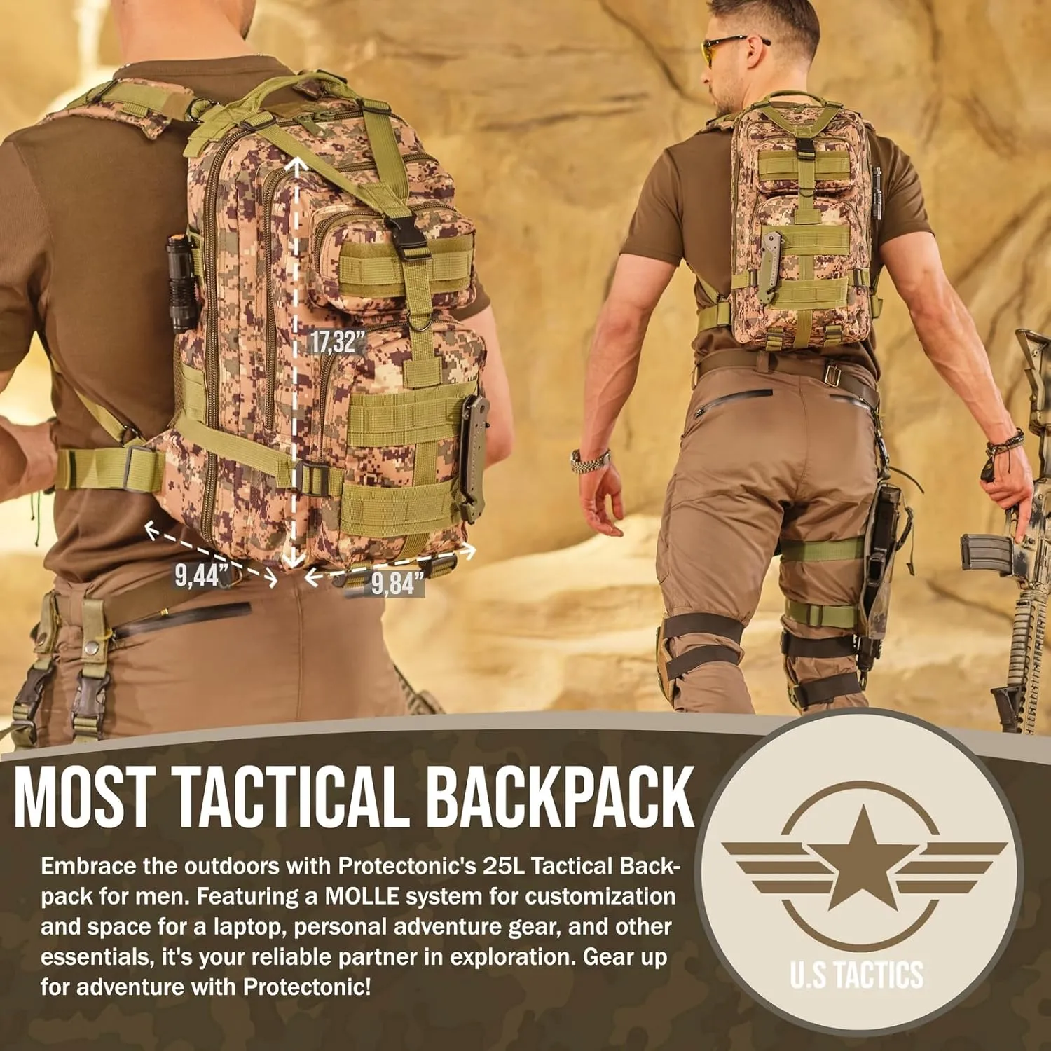 Military Rucksack – Tactical Backpack with MOLLE Modular Design – 25L Woodland Backpack for Hiking and Camping – Lightweight Backpack for Men – 900D Oxford Material