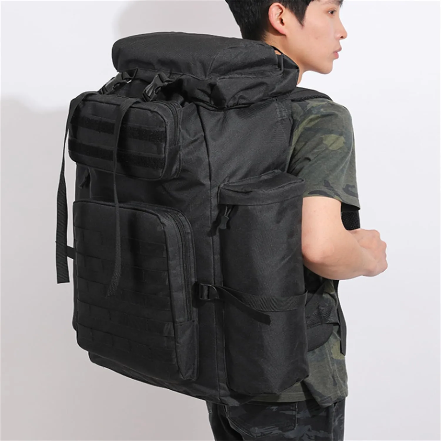 Military Tactical Backpack for Men, 100L Waterproof Camping Hiking Travel Hunting Daypack, Heavy Duty, Adjustable Straps (Camo-2)