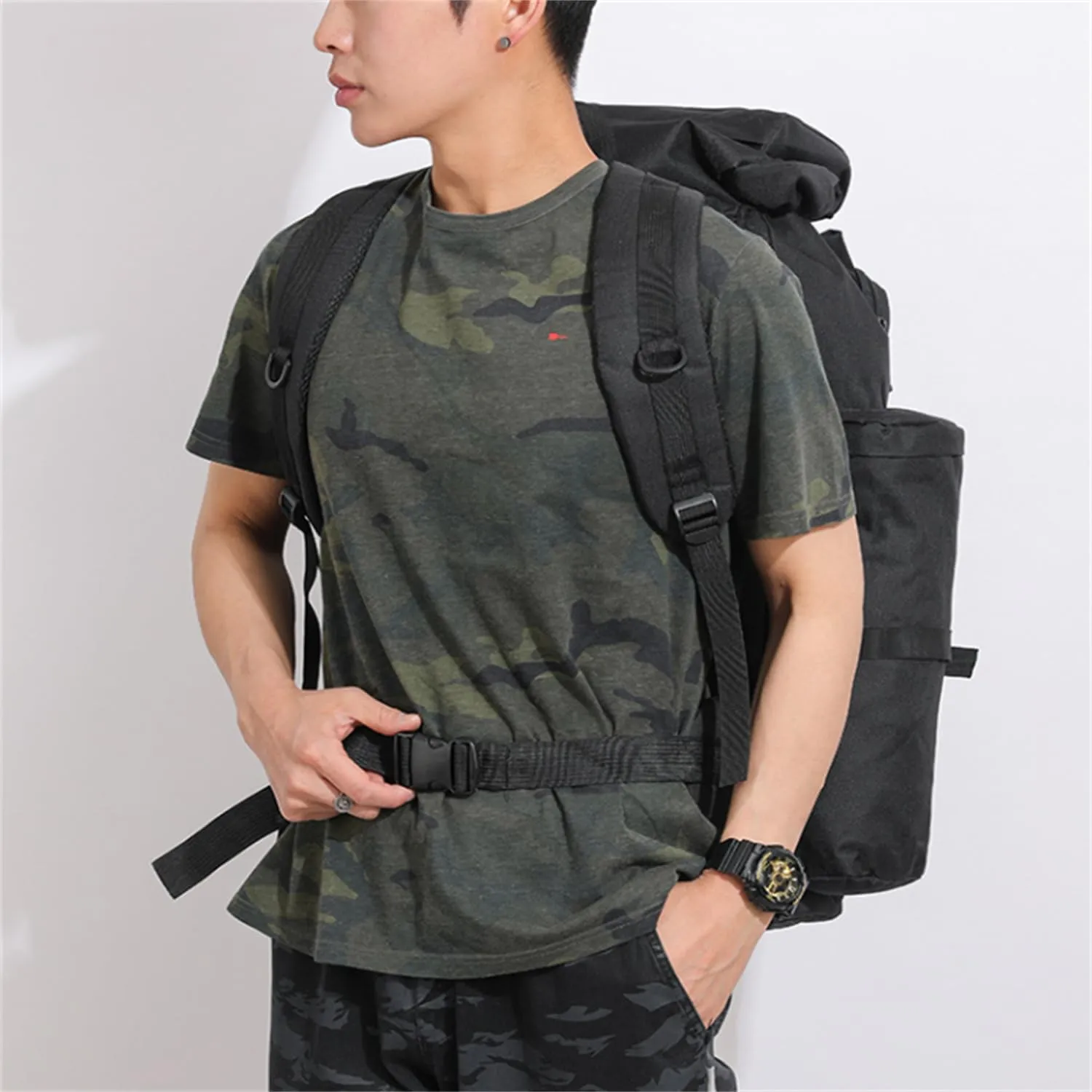 Military Tactical Backpack for Men, 100L Waterproof Camping Hiking Travel Hunting Daypack, Heavy Duty, Adjustable Straps (Camo-2)