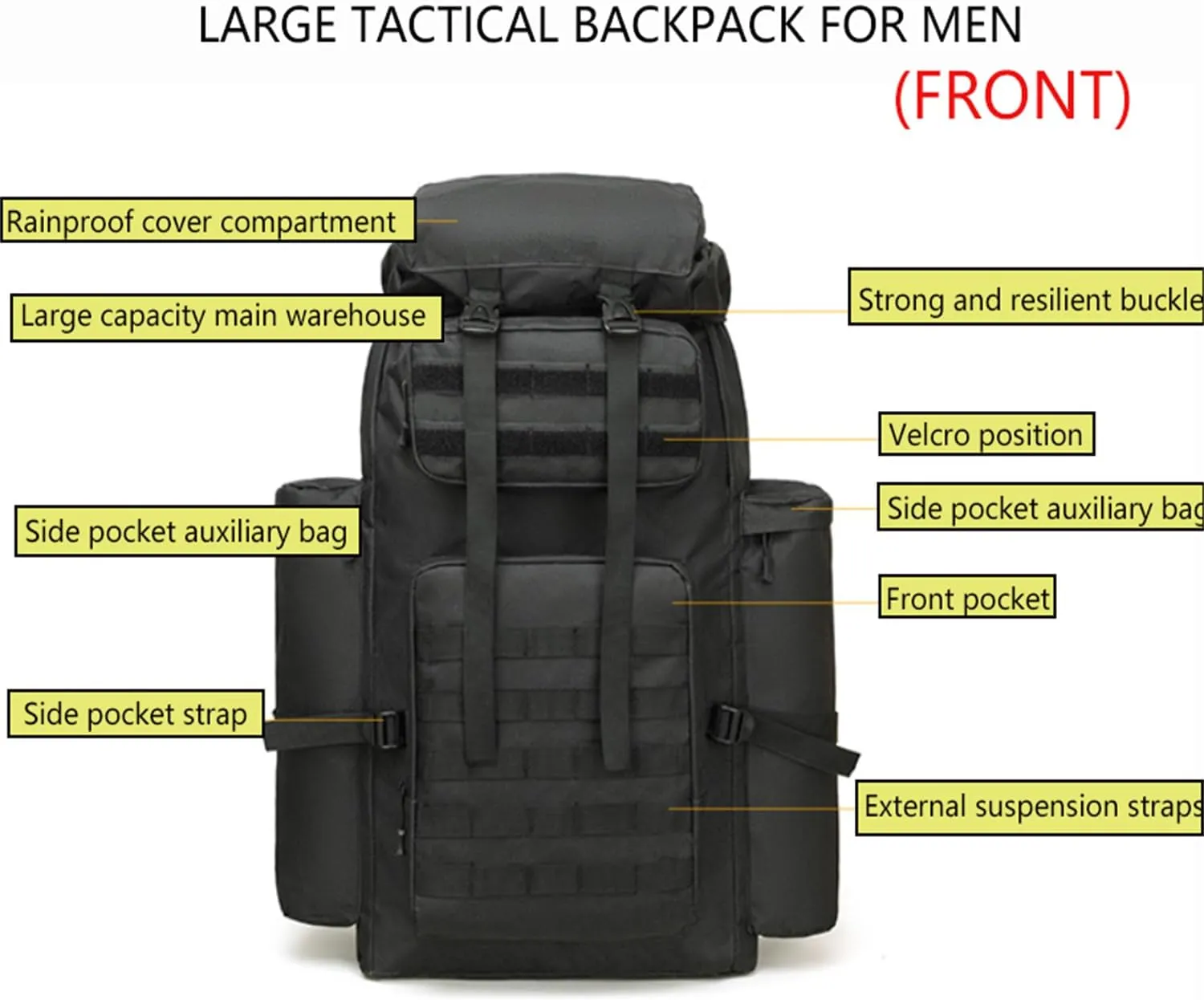 Military Tactical Backpack for Men, 100L Waterproof Camping Hiking Travel Hunting Daypack, Heavy Duty, Adjustable Straps (Camo-2)