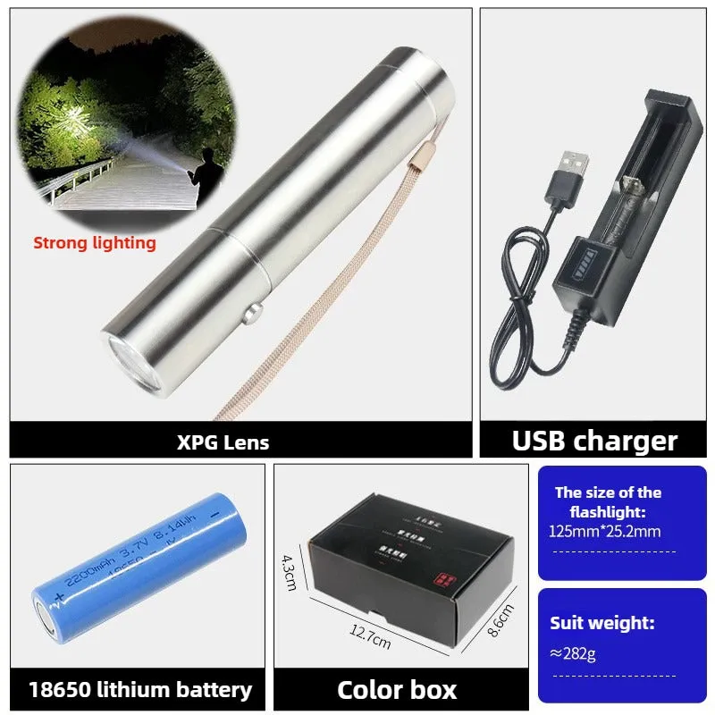 Mini High-grade Stainless Steel 100000Lumens XPG Tactical Flashlight With 18650 Li-ion Battery High Endurance 20 Years of Use