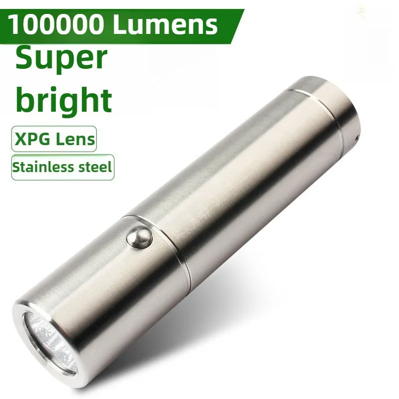 Mini High-grade Stainless Steel 100000Lumens XPG Tactical Flashlight With 18650 Li-ion Battery High Endurance 20 Years of Use