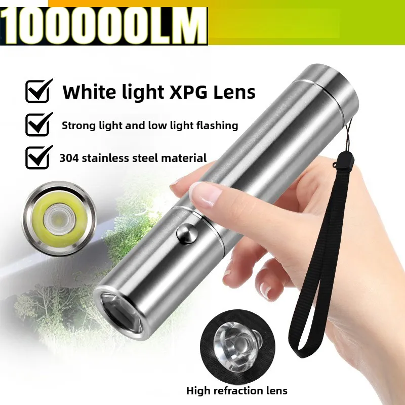 Mini High-grade Stainless Steel 100000Lumens XPG Tactical Flashlight With 18650 Li-ion Battery High Endurance 20 Years of Use