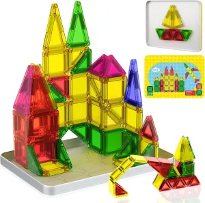 Mini Magnetic Tiles, 46PCS Travel Magnetic Tiles with Case, STEM Educational Building Set Construction Toys for Kids Ages 3 , Portable Building Toys for Toddlers, Boys & Girls Birthday Gift