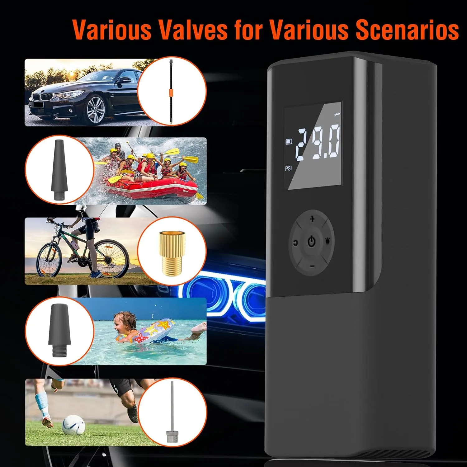 Mini Portable Air Compressor 150 PSI Rechargeable Electric Air Pump DC12V Tire Inflator with Digital Display LED Light USB Charging for Car Motorcycle Ball Outdoor