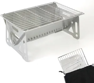 Mini Portable Charcoal Grill, Small BBQ Tabletop Fire Pit for Camping Patio Outdoor, Stainless Steel Folding Barbecue Backpacking