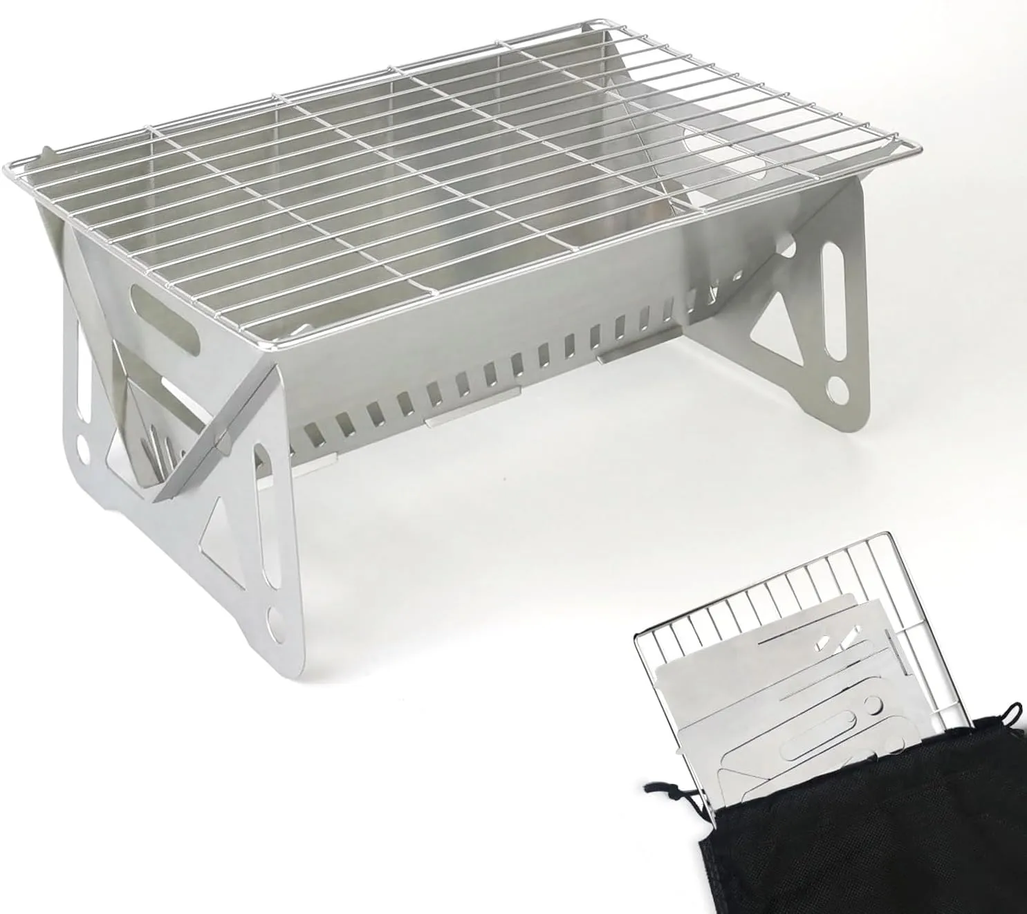 Mini Portable Charcoal Grill, Small BBQ Tabletop Fire Pit for Camping Patio Outdoor, Stainless Steel Folding Barbecue Backpacking