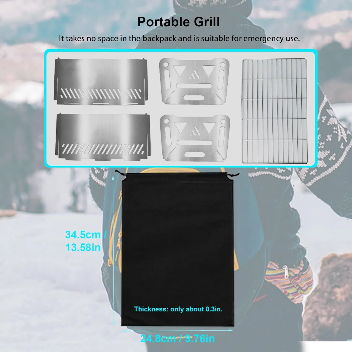 Mini Portable Charcoal Grill, Small BBQ Tabletop Fire Pit for Camping Patio Outdoor, Stainless Steel Folding Barbecue Backpacking