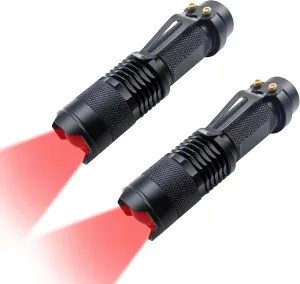 Mini Red Flashlight, Low-Lumen Compact Red Light Flashlight Portable Zoomable for Night Vision Short-Range Illumination,2-Pack