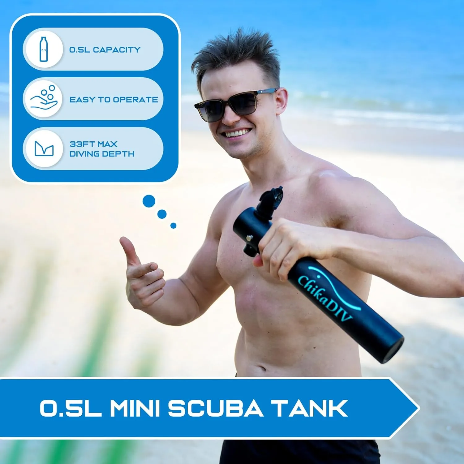 Mini Scuba Tank,Portable Diving Tank,0.5l Lung Tank for Snorkeling Diving, Reusable Scuba Diving Kit Gear Underwater Breathing Training, Emergency Rescue