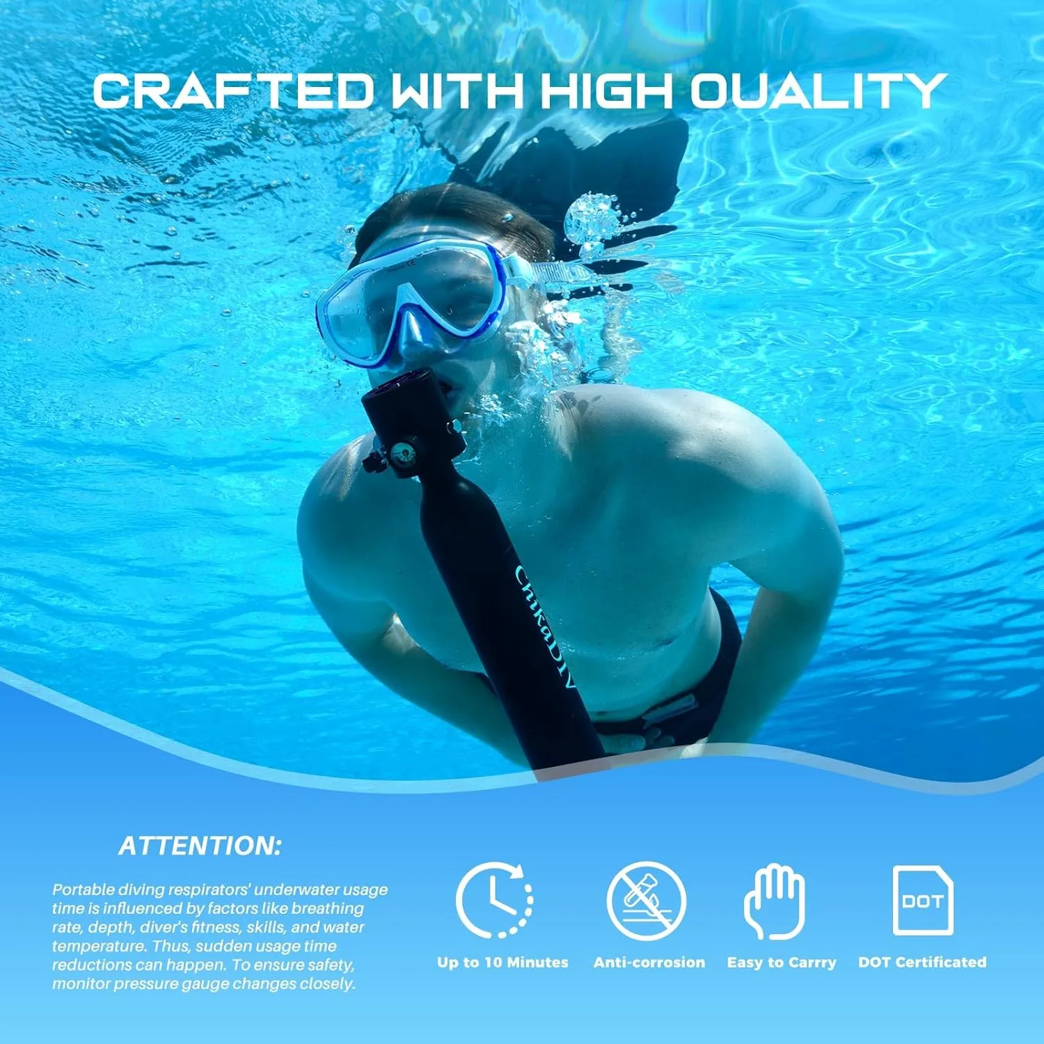 Mini Scuba Tank,Portable Diving Tank,0.5l Lung Tank for Snorkeling Diving, Reusable Scuba Diving Kit Gear Underwater Breathing Training, Emergency Rescue