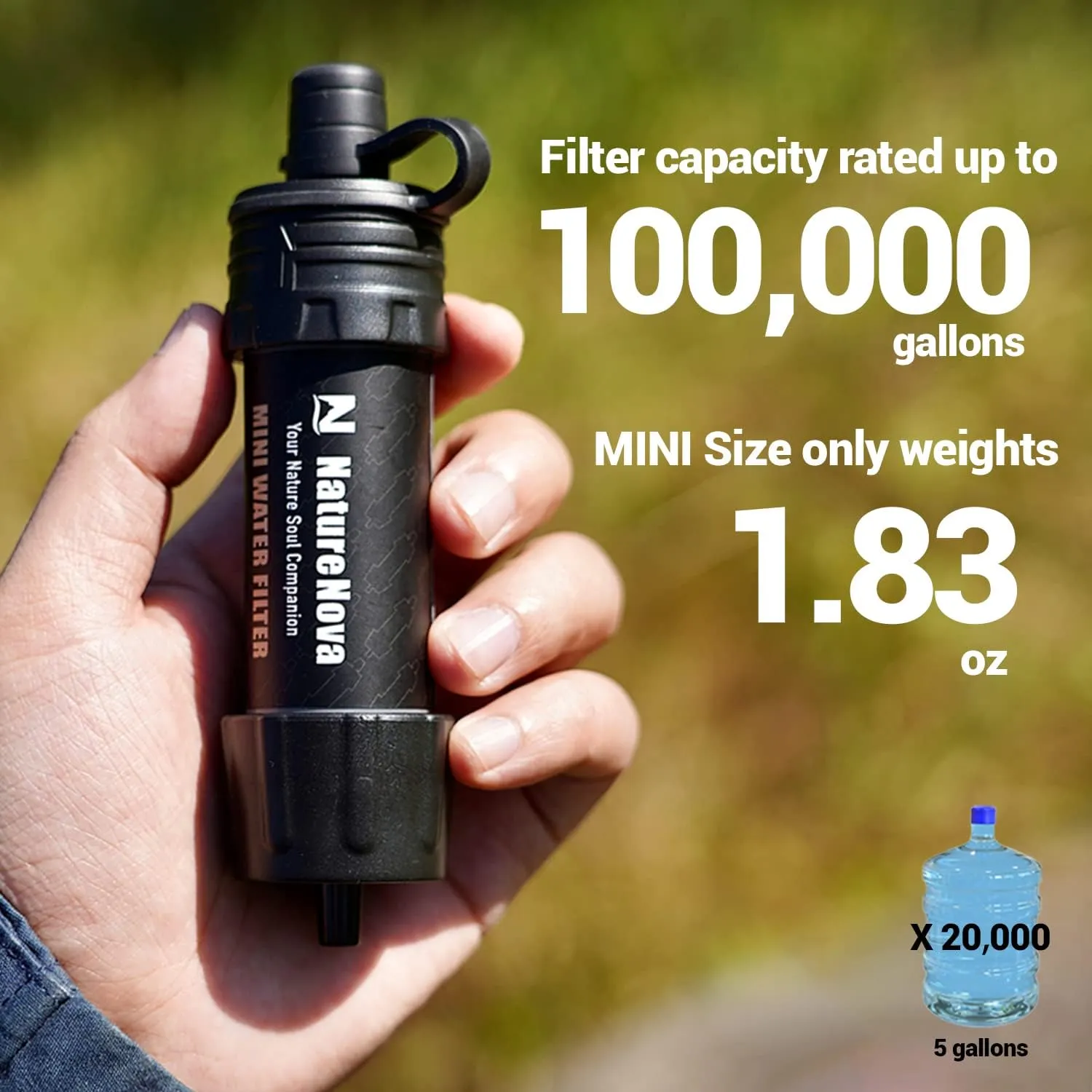 Mini Water Filter NatureNova Portable Emergency Water Filtration System Hiking Camping Straw Survival Gear Emergency Preparedness