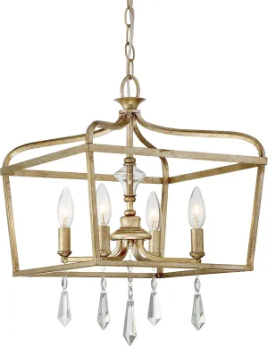 Minka Lavery 4447-582 Laurel Estate Crystal Ceiling Pendant Lantern Chandelier Lighting, 4-Light Fixture 240 Watts, Brio Gold
