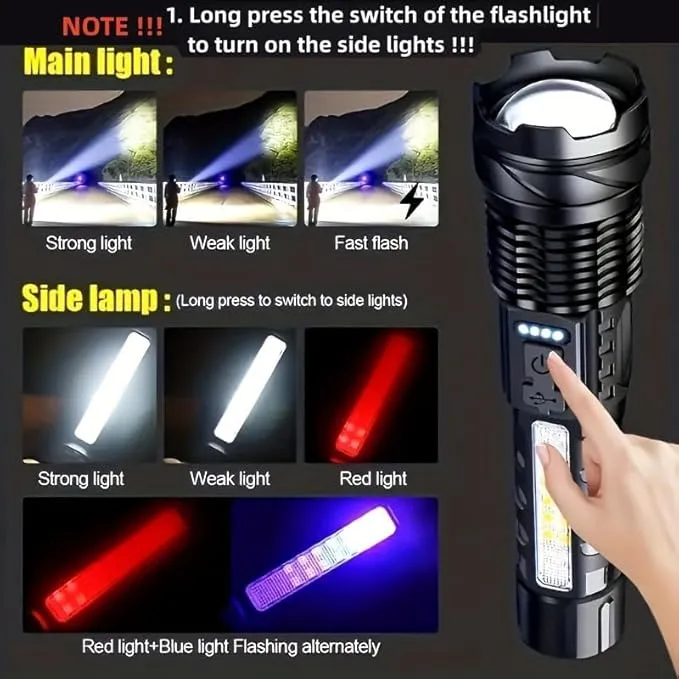MODOAO LED Flashlight Rechargeable, Handheld Flashlights with 7 Modes & Zoomable, Powerful Emergency Flashlights Camping, Hiking,and Outdoor Use (5 Pack)