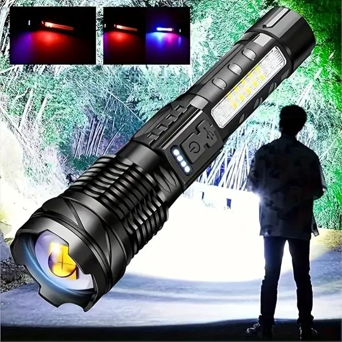 MODOAO LED Flashlight Rechargeable, Handheld Flashlights with 7 Modes & Zoomable, Powerful Emergency Flashlights Camping, Hiking,and Outdoor Use (5 Pack)