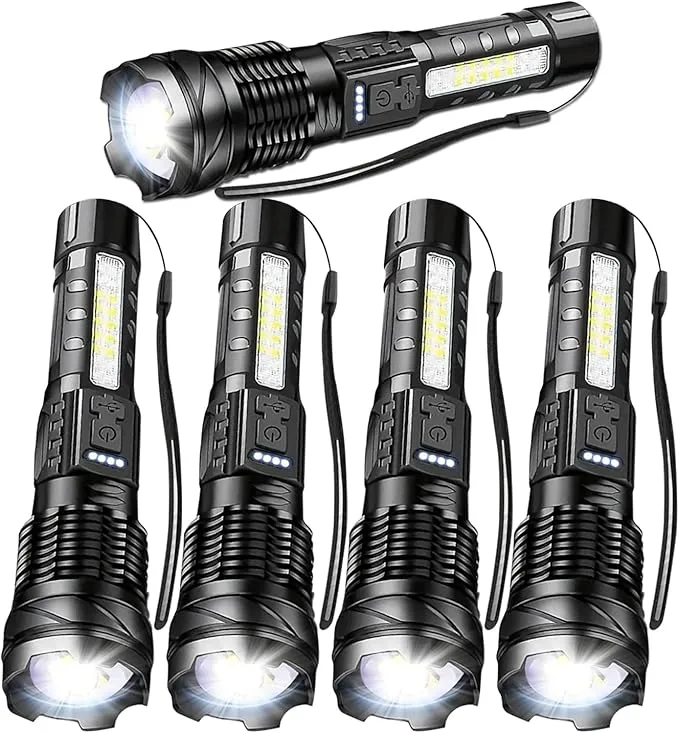 MODOAO LED Flashlight Rechargeable, Handheld Flashlights with 7 Modes & Zoomable, Powerful Emergency Flashlights Camping, Hiking,and Outdoor Use (5 Pack)