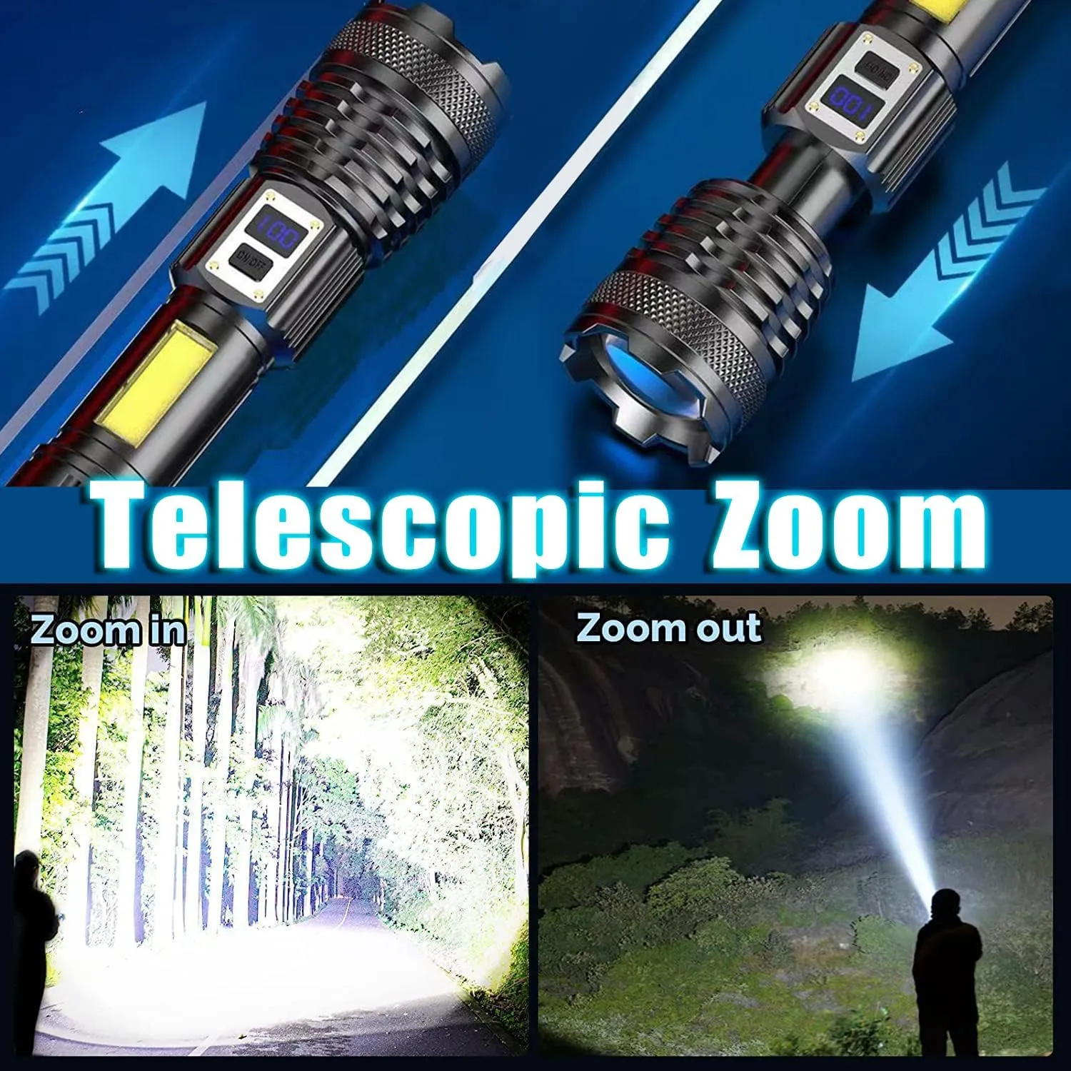 MODOAO LED Flashlights - High Lumens Camping Flashlights with COB Sidelight, Zoomable Beam - Powerful and Bright for Outdoor Use (2 Pack)