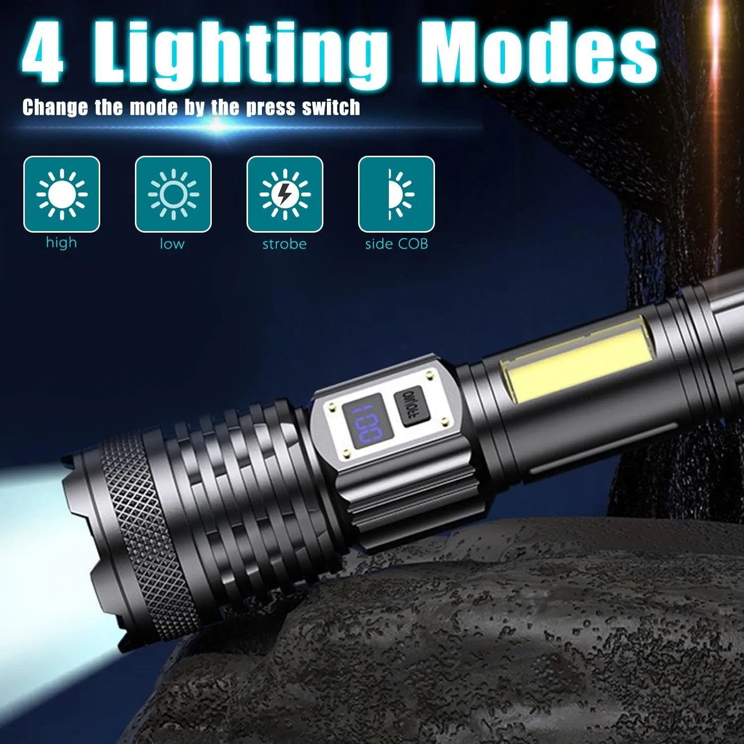MODOAO LED Flashlights - High Lumens Camping Flashlights with COB Sidelight, Zoomable Beam - Powerful and Bright for Outdoor Use (2 Pack)