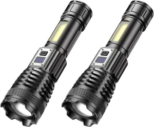 MODOAO LED Flashlights - High Lumens Camping Flashlights with COB Sidelight, Zoomable Beam - Powerful and Bright for Outdoor Use (2 Pack)
