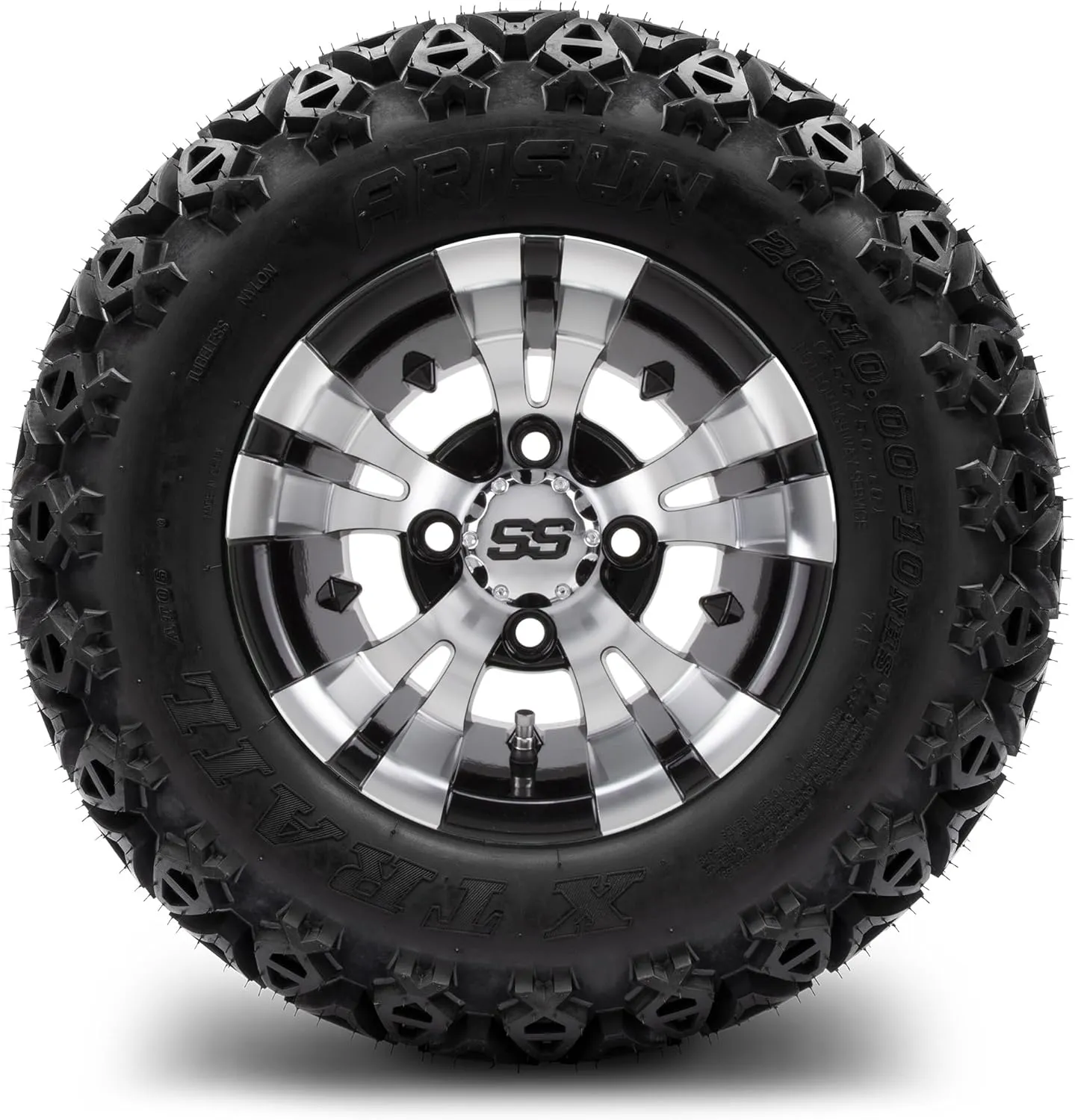 MODZ Vampire Machined Black 10" Golf Cart Wheels and Arisun X-Trail (20x10-10) All-Terrain Golf Cart Tires Combo - Set of 4