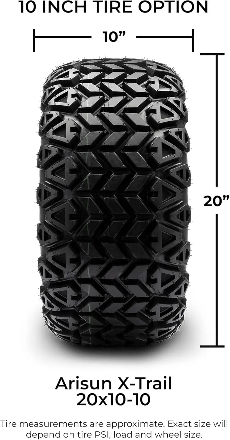 MODZ Vampire Machined Black 10" Golf Cart Wheels and Arisun X-Trail (20x10-10) All-Terrain Golf Cart Tires Combo - Set of 4