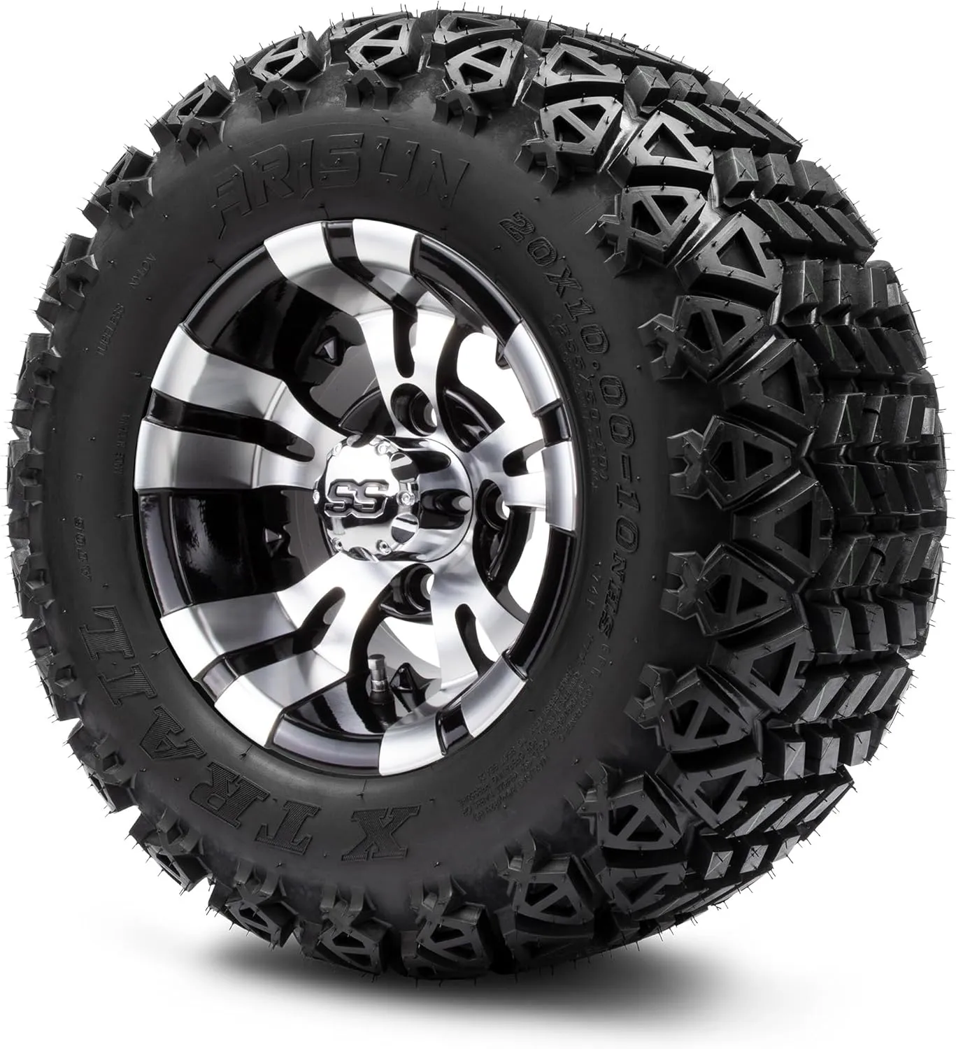 MODZ Vampire Machined Black 10" Golf Cart Wheels and Arisun X-Trail (20x10-10) All-Terrain Golf Cart Tires Combo - Set of 4