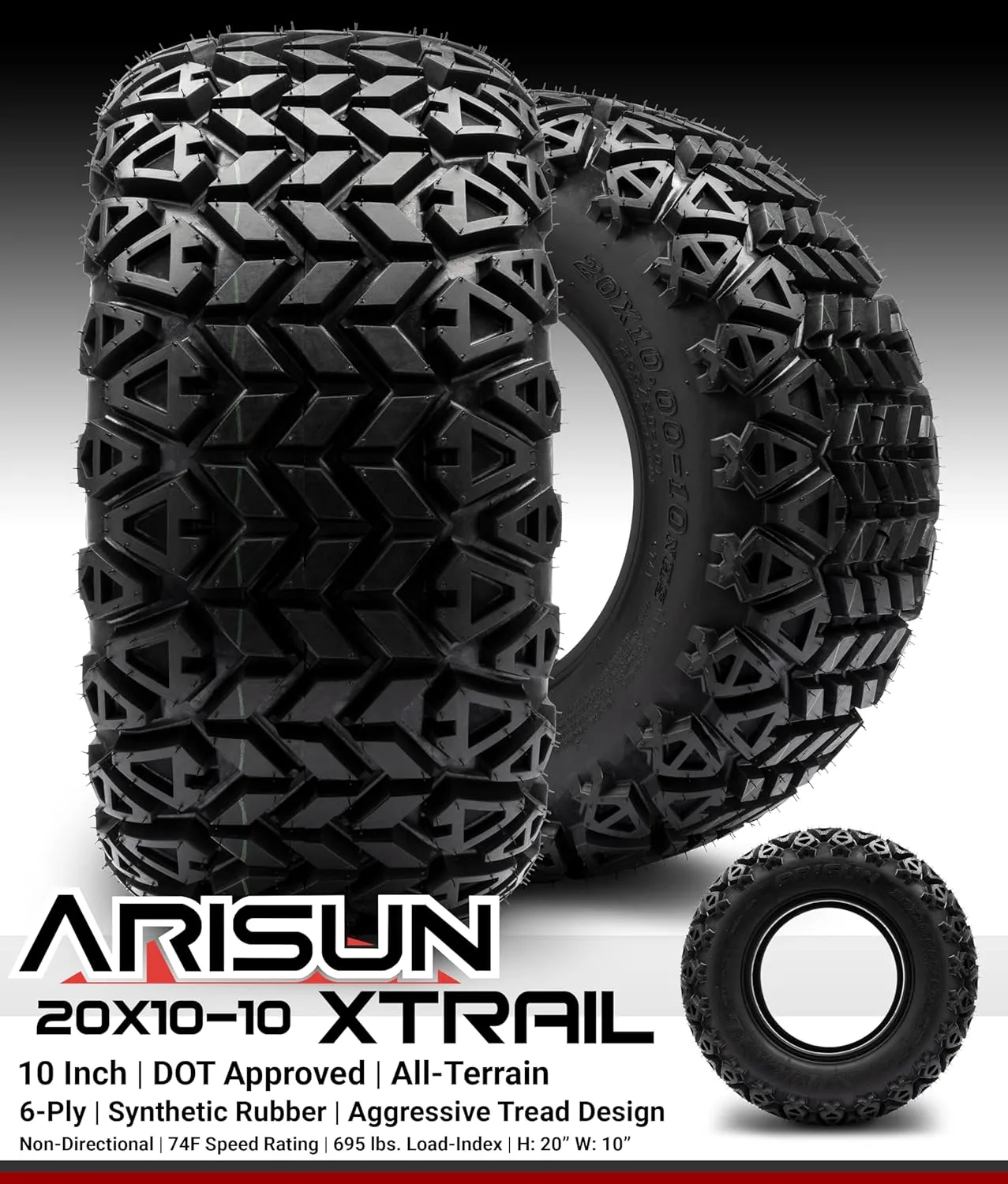 MODZ Vampire Machined Black 10" Golf Cart Wheels and Arisun X-Trail (20x10-10) All-Terrain Golf Cart Tires Combo - Set of 4