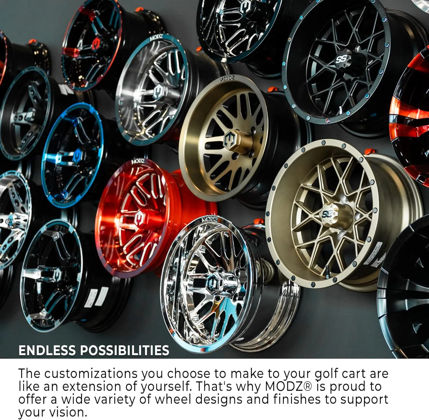 MODZ Vampire Machined Black 10" Golf Cart Wheels and Arisun X-Trail (20x10-10) All-Terrain Golf Cart Tires Combo - Set of 4