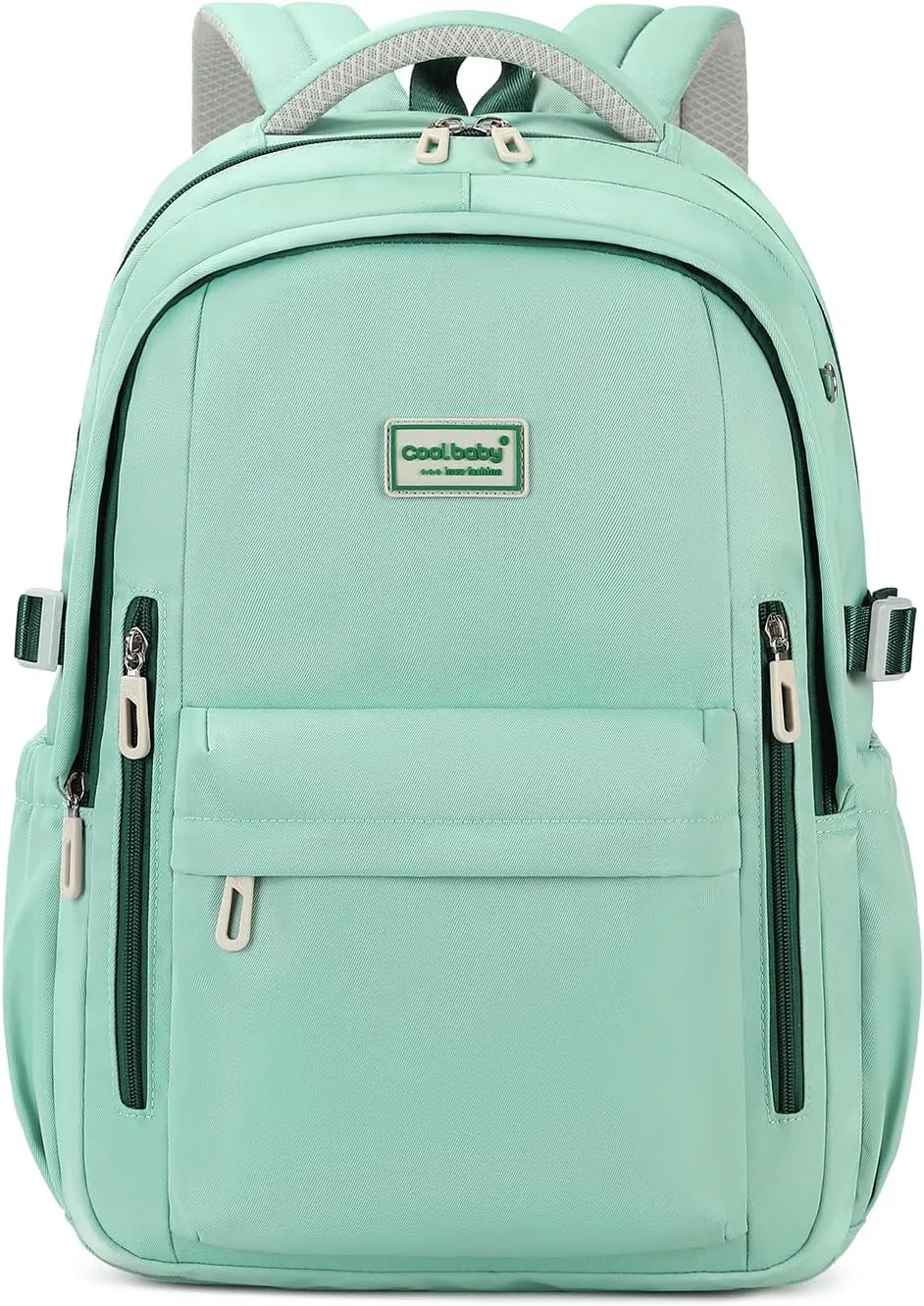 MOONBABY Backpack for School, Classic College Backpack Multiple-pocket Bookbag for Teen Boys Girls Travel Backpacks with Luggage Strap for Women Men, Green
